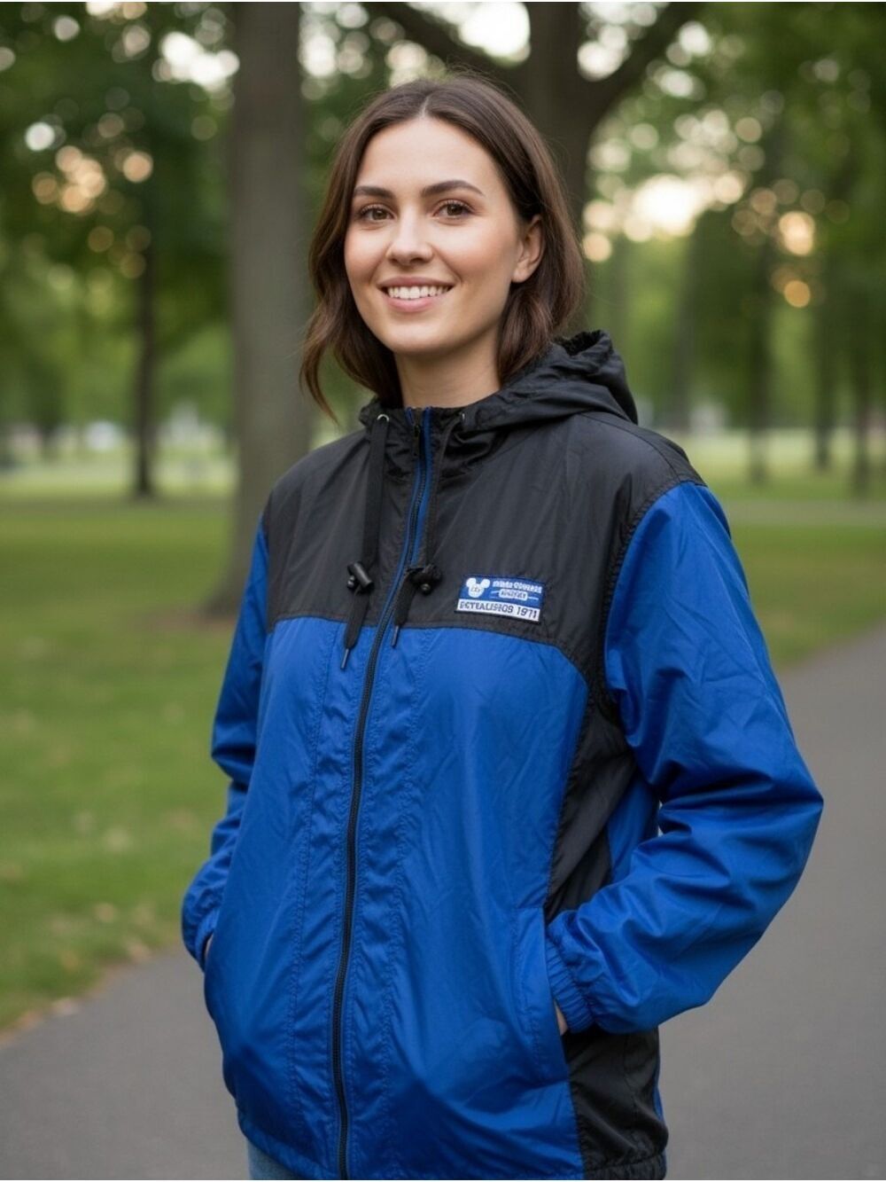 Disney Blue and Black Hooded Windbreaker Jacket Large  Rain Jacket